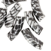 Perline tubolari curve 35x11 mm in acrilico opaco - Motivo serpente - Bianco - Nero x4