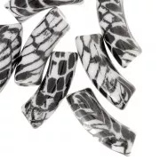 Perline tubolari curve 35x11 mm in acrilico opaco - Motivo serpente - Bianco - Nero x4
