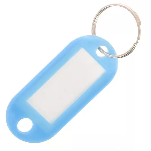 Portachiavi in plastica con etichetta 50x22 mm per borsa grigri - Azzurro x1