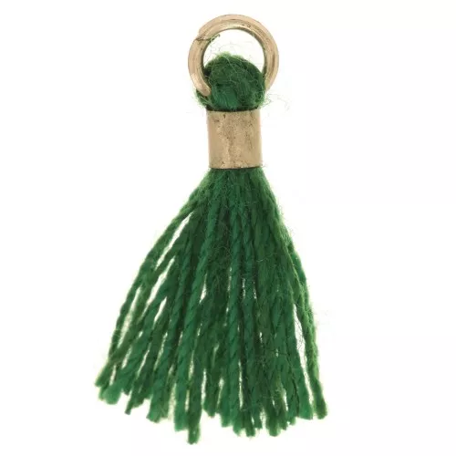 Pompon in finto cotone da 12 mm con anello - Dorato - Verde smeraldo x1