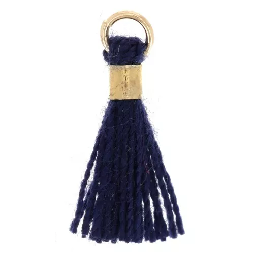 Pompon in finto cotone da 12 mm con anello - Dorato - Blu notte x1