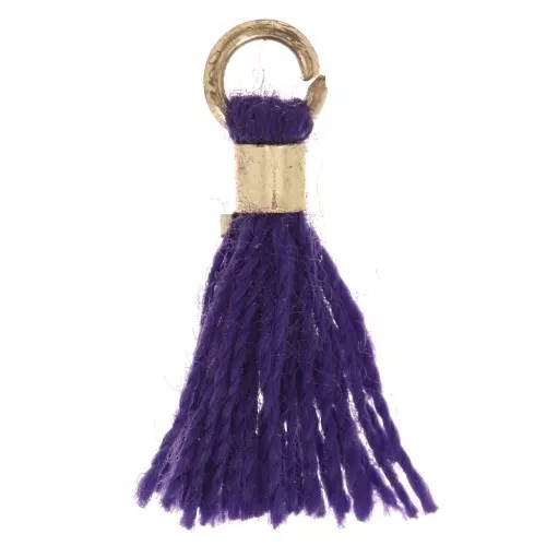 Pompon da 12 mm in finto cotone con anello - Dorato - Viola x1