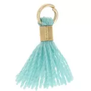 Pompon imitation coton 12 mm avec attache perle - Doré - Turquoise x1