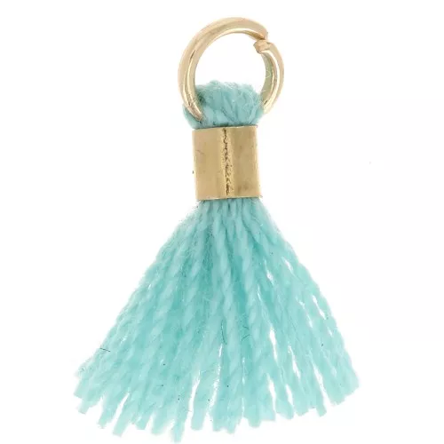 Pompon in finto cotone da 12 mm con anello - Dorato - Turchese x1