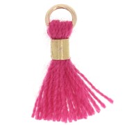 Pompon in finto cotone da 12 mm con anello - Dorato - Fucsia x1