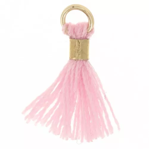 Pompon in finto cotone da 12 mm con anello- Dorato - Rosa x1