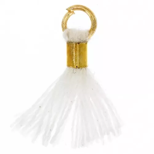 Pompon in finto cotone da 12 mm con anello - Dorato - Bianco x1
