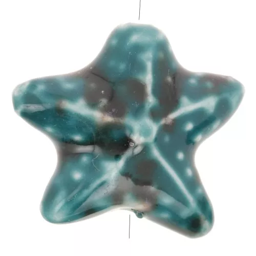 Perla stella marina in ceramica 19x21 mm - Blu marmorizzato Verde - Marrone x1