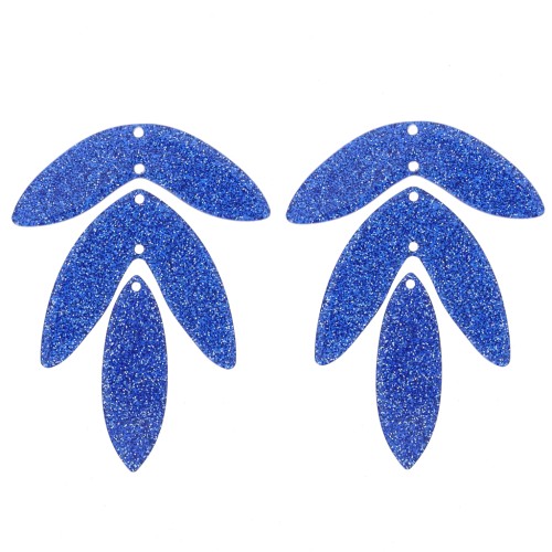 Set di 6 pendenti a forma di foglia in acrilico 62x45 mm da montare - Blu reale Brillantini