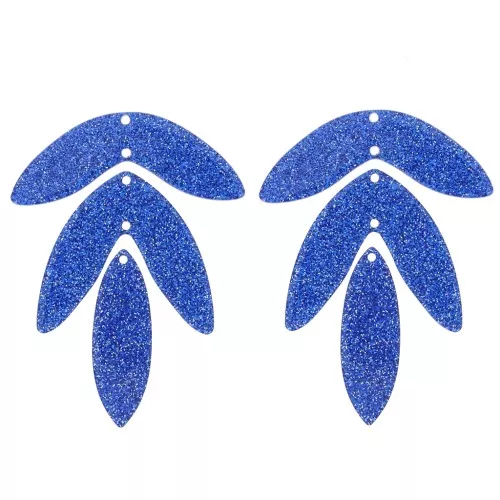 Set di 6 pendenti a forma di foglia in acrilico 62x45 mm da montare - Blu reale Brillantini