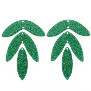 Set di 6 pendenti a forma di foglia in acrilico 62x45 mm da montare - Verde abete Brillantini