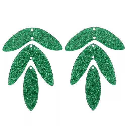 Set di 6 pendenti a forma di foglia in acrilico 62x45 mm da montare - Verde abete Brillantini