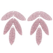 Set di 6 pendenti a forma di foglia in acrilico 62x45 mm da montare - Brillantini rosa antico|raw }}