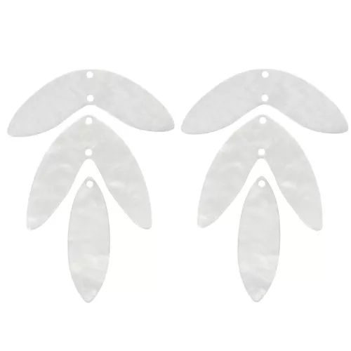 Set di 6 pendenti a forma di foglia in acetato 62x45 mm da montare - Bianco perlato