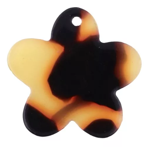 Ciondolo a fiore in acetato da 19 mm - Tartaruga - Marrone - Nero x1