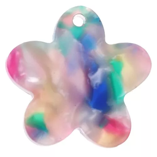 Ciondolo a fiore in acetato da 19 mm - Tartaruga - Blu - Rosa - Perla verde x1
