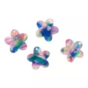 Ciondolo a fiore in acetato da 19 mm - Tartaruga - Blu - Rosa - Perla verde x1