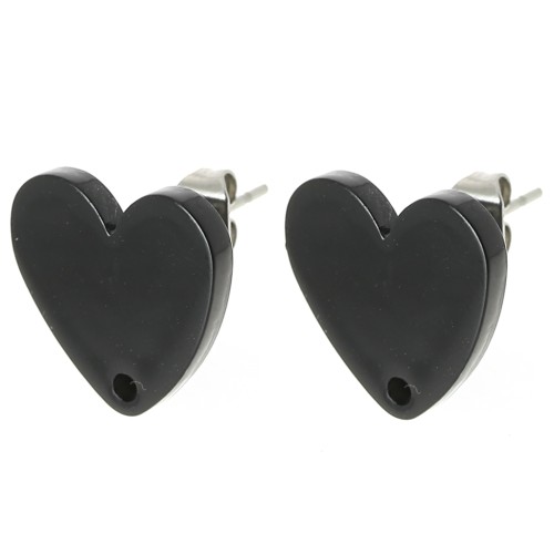 Orecchini acrilici a cuore 14x15,5 mm - Nero x2