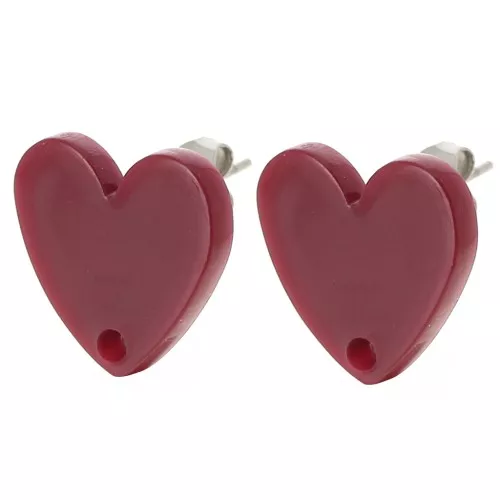 Orecchini acrilici a cuore 14x15,5 mm - Bordeaux x2
