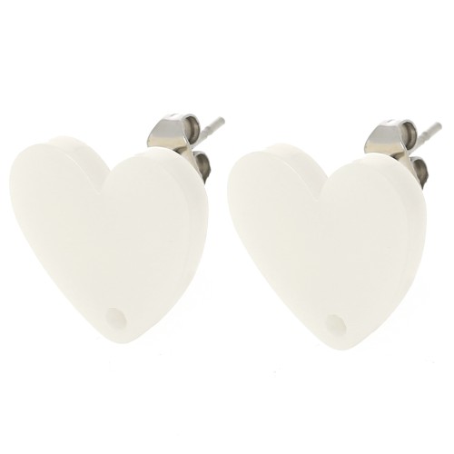 Orecchini acrilici a cuore 14x15,5 mm - Crema x2