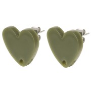 Orecchini acrilici a cuore 14x15,5 mm - Olive x2