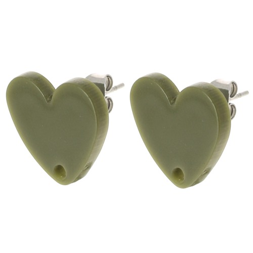 Orecchini acrilici a cuore 14x15,5 mm - Olive x2