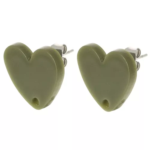 Orecchini acrilici a cuore 14x15,5 mm - Olive x2