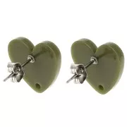 Orecchini acrilici a cuore 14x15,5 mm - Olive x2