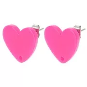 Orecchini acrilici a cuore 14x15,5 mm - Fuschia x2