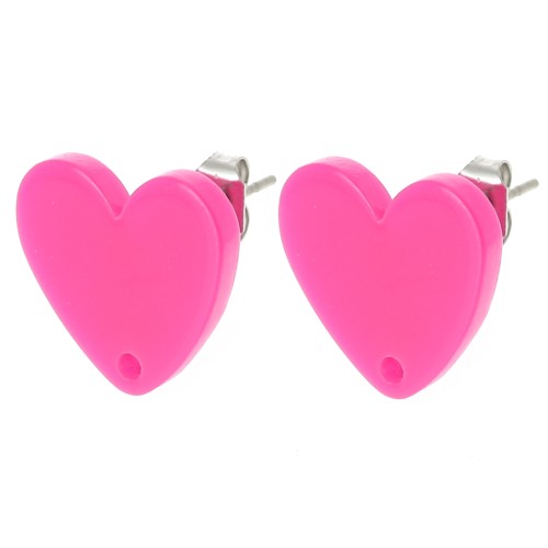 Orecchini acrilici a cuore 14x15,5 mm - Fuschia x2