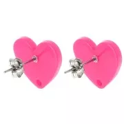 Orecchini acrilici a cuore 14x15,5 mm - Fuschia x2
