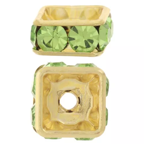 Perla rotonda strass quadrata 6 mm - Dorato - Peridoto x1