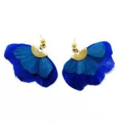 Piume stampate Piume 11 cm Blu/Bianco x5