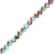 Perla a disco sfaccettato, rotonda e appiattita, 4,5x3,5 mm - Aqua opal - Golden x38 cm