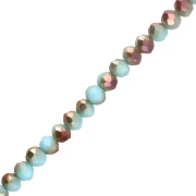 Perla a disco sfaccettato, rotonda e appiattita, 4,5x3,5 mm - Aqua opal - Golden x38 cm
