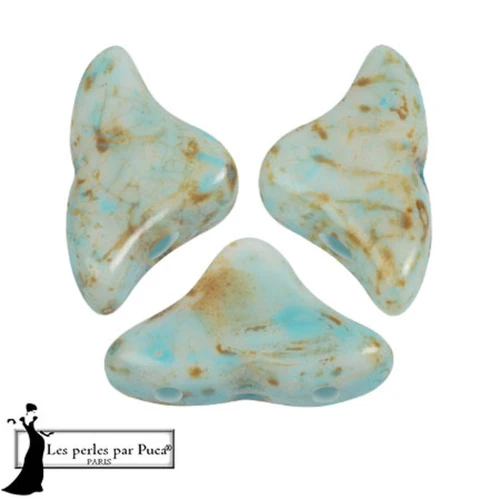 Perle di vetro Helios® di Puca® 6x10mm - Bianco Blu Pietra Verde x10g