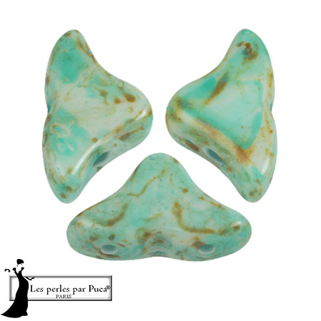 Perle di vetro Helios® di Puca® 6x10mm - Smeraldo bianco x10g