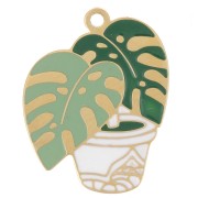 Ciondolo a forma di filodendro 18x14 mm in resina epossidica - Acciaio inossidabile 304L Dorato - Verde