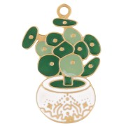 Ciondolo pianta Pilea 18x12 mm in resina epossidica - Acciaio inossidabile 304L Dorato - Verde|raw }}