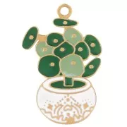 Ciondolo pianta Pilea 18x12 mm in resina epossidica - Acciaio inossidabile 304L Dorato - Verde