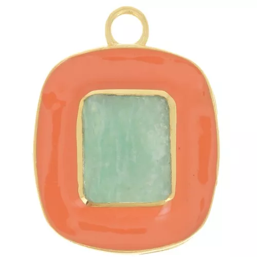 Pendente pietra semipreziosa Amazzonite & resina 23x18 mm Dorato con oro fino