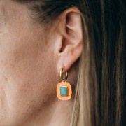 Pendente pietra semipreziosa & resina di 23x18 mm - Dorato con oro fino