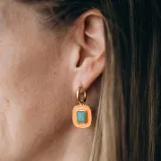 Pendente pietra semipreziosa & resina di 23x18 mm - Dorato con oro fino