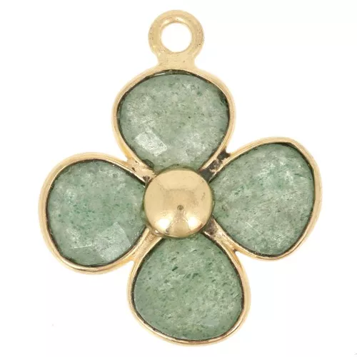 Pendente a forma di fiore in pietra semipreziosa da 16 mm - Dorato con oro fino - Avventurina x1