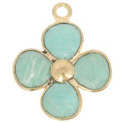Pendente a fiore in pietra semipreziosa da 16 mm - Dorato con oro fino - Amazzonite x1|raw }}