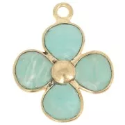 Amazzonite - Pendentif fleur 16 mm en pierre gemme - Doré à l'or fin - Amazonite x1 Pendentif fleur 16 mm en pierre gemme - Doré à l'or fin - Amazonite x1