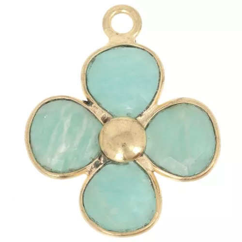 Pendente a fiore in pietra semipreziosa da 16 mm - Dorato con oro fino - Amazzonite x1