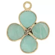 Pendente a fiore in pietra semipreziosa da 16 mm - Dorato con oro fino - Amazzonite x1
