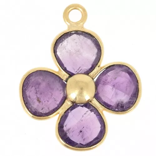 Pendente a fiore in pietra semipreziosa da 16 mm - Dorato con oro fino - Ametista x1