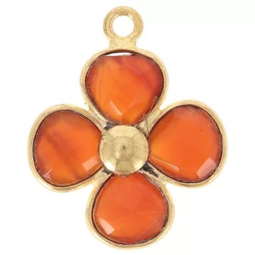 Pendente a forma di fiore in pietra semipreziosa da 16 mm - Dorato con oro fino - Corniola x1